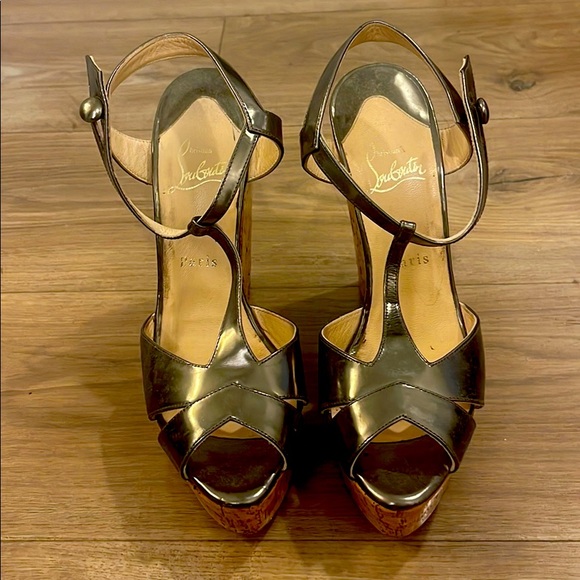 Grey Metallic Louboutin Wedges - Picture 1 of 3